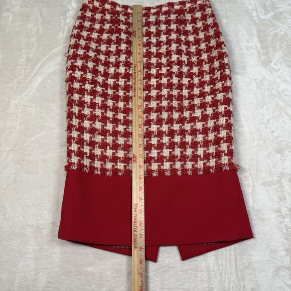 VTG Moschino Cheap Chic Houndstooth Wool Red Midi Pencil Skirt Womens Size US 6 - Picture 9 of 9